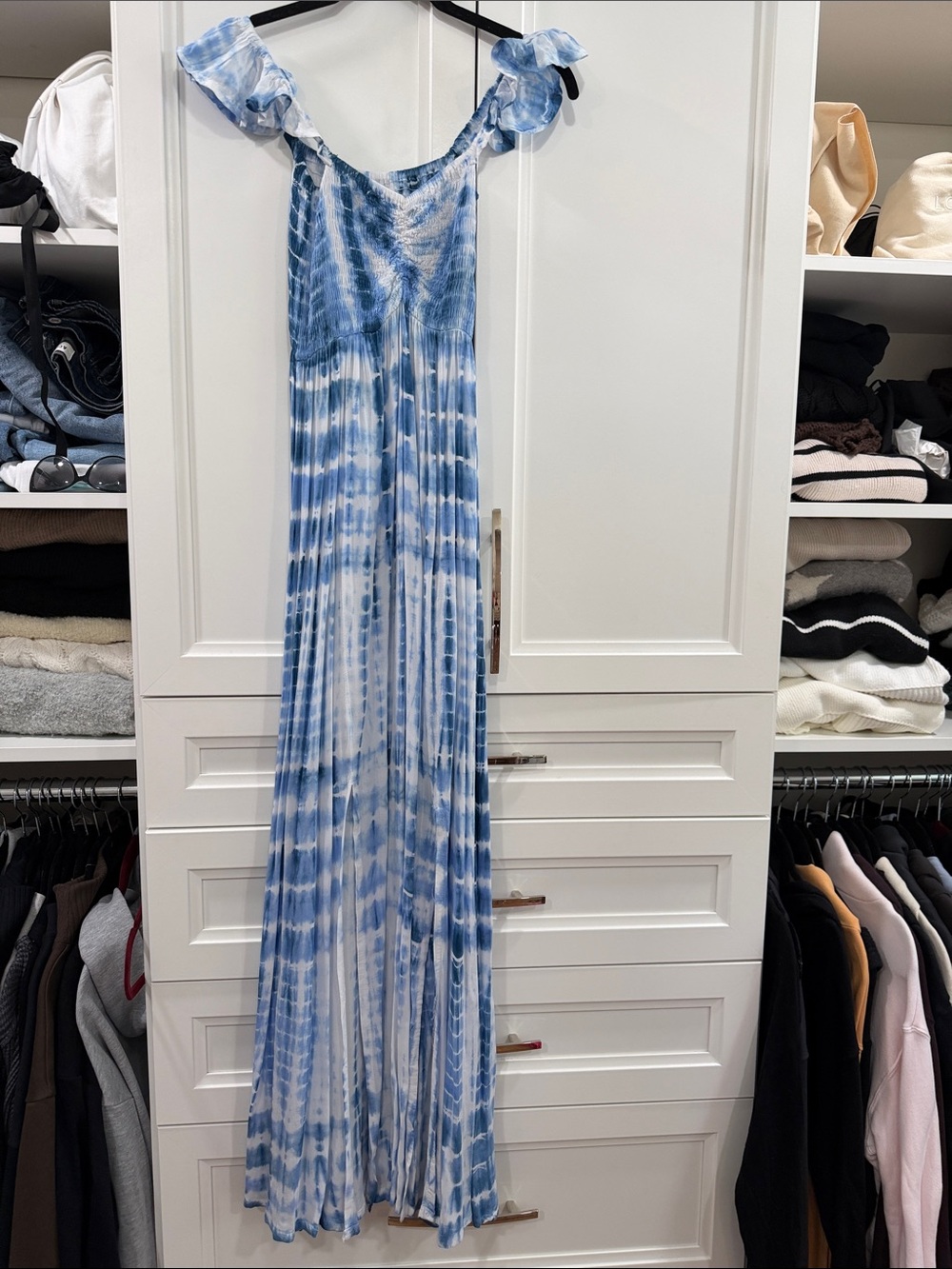 Tiare Hawaii Blue & White Tie-Dye Maxi Dress One Size